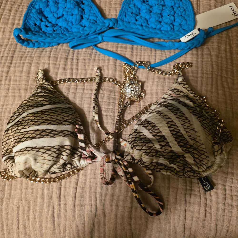 Sky Bikini Top with Chain Straps SIZE Medium AND Large Tops Only